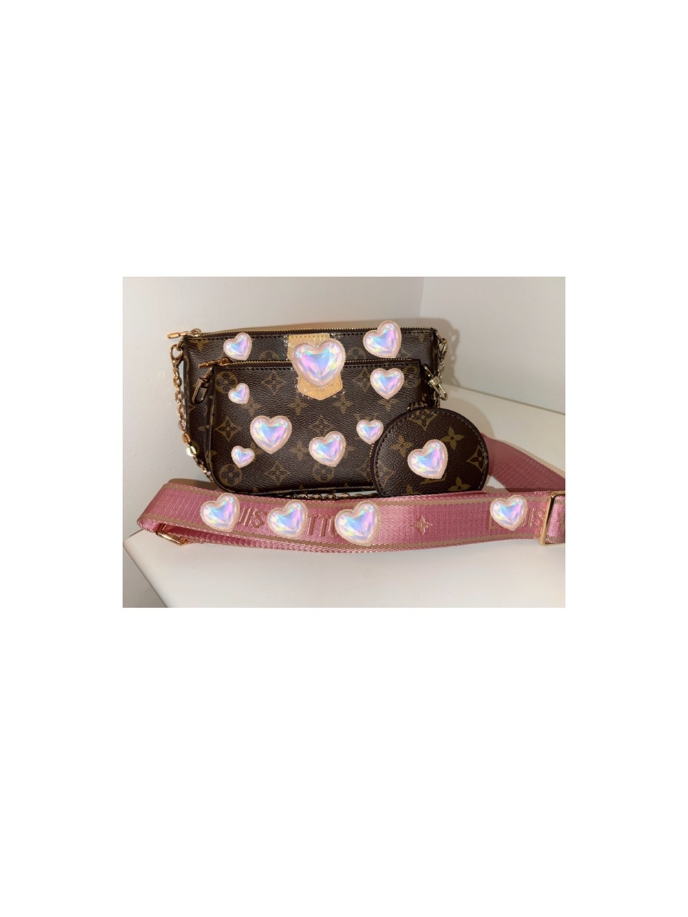 3 pc. Crossbody Bag with Pink Strap